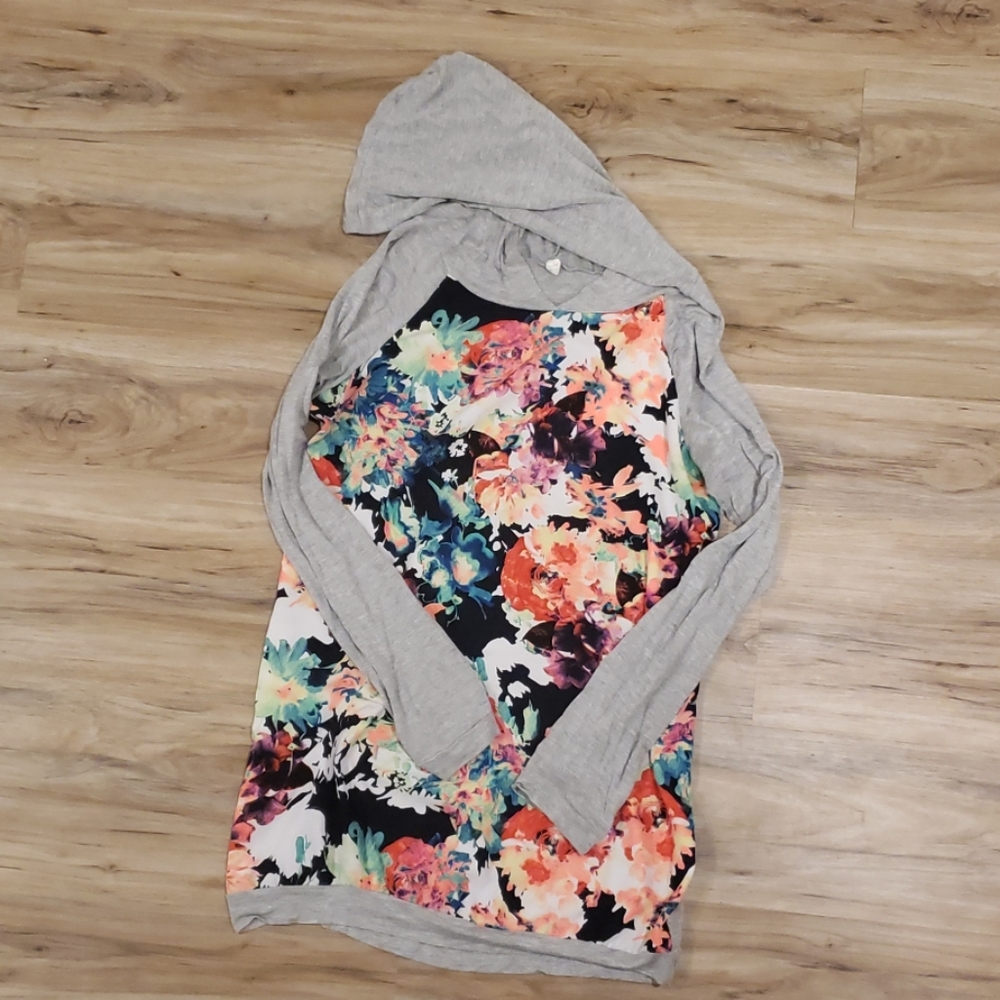 Grey Floral Maternity Hoodie
